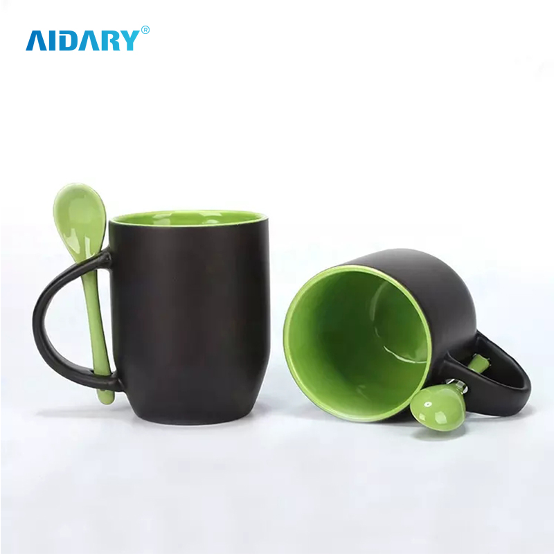 AIDARY Sublimation Magic Inner Handle Color Ceramic Mug with Spoon