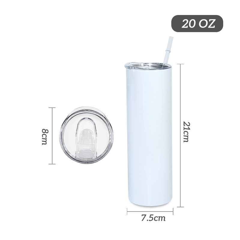 Pre-sale Flat Bottom 20oz Sublimation Blanks Straight Skinny Tumblers with Plastic Straw