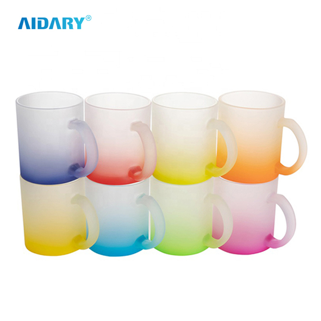 AIDARY Sublimation Blanks 11oz Gradient Colorful Sandy Glass Mug With Handle