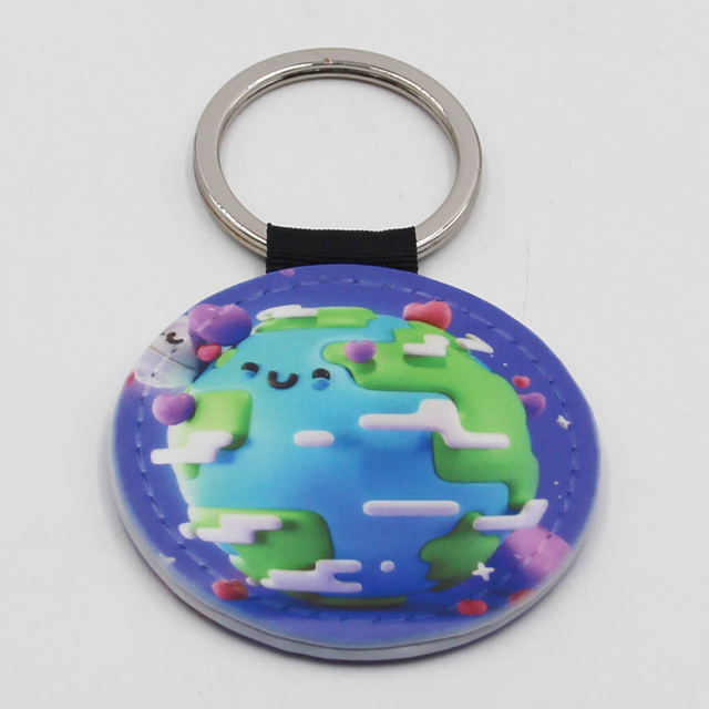 Round Sublimation PU Leather Keyring