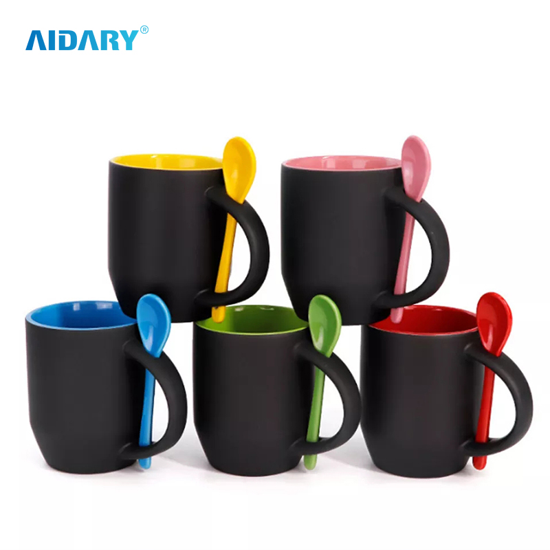 AIDARY Sublimation Magic Inner Handle Color Ceramic Mug with Spoon