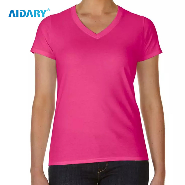 AIDARY 150gsm V Neck Cotton Women Personalized T-shirt for Sublimation Transfer Logo