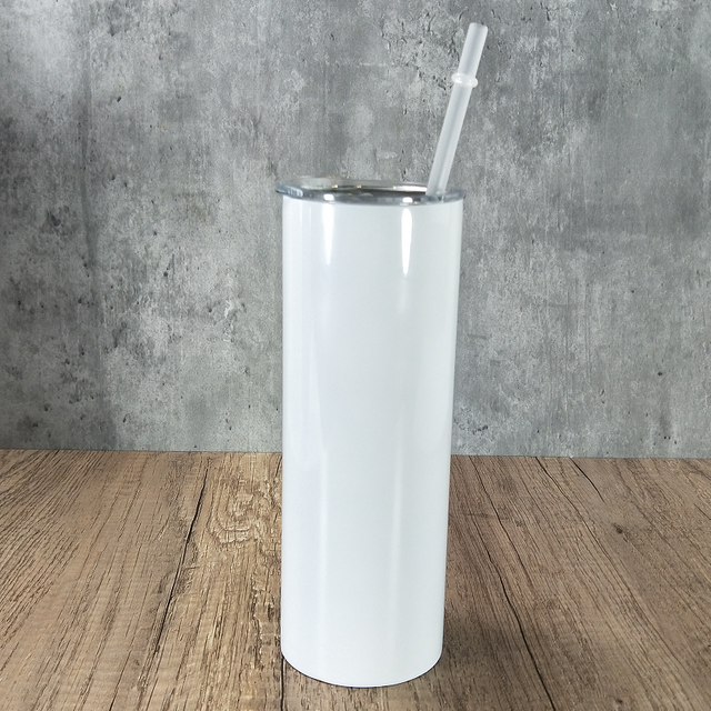 Pre-sale Flat Bottom 20oz Sublimation Blanks Straight Skinny Tumblers with Plastic Straw